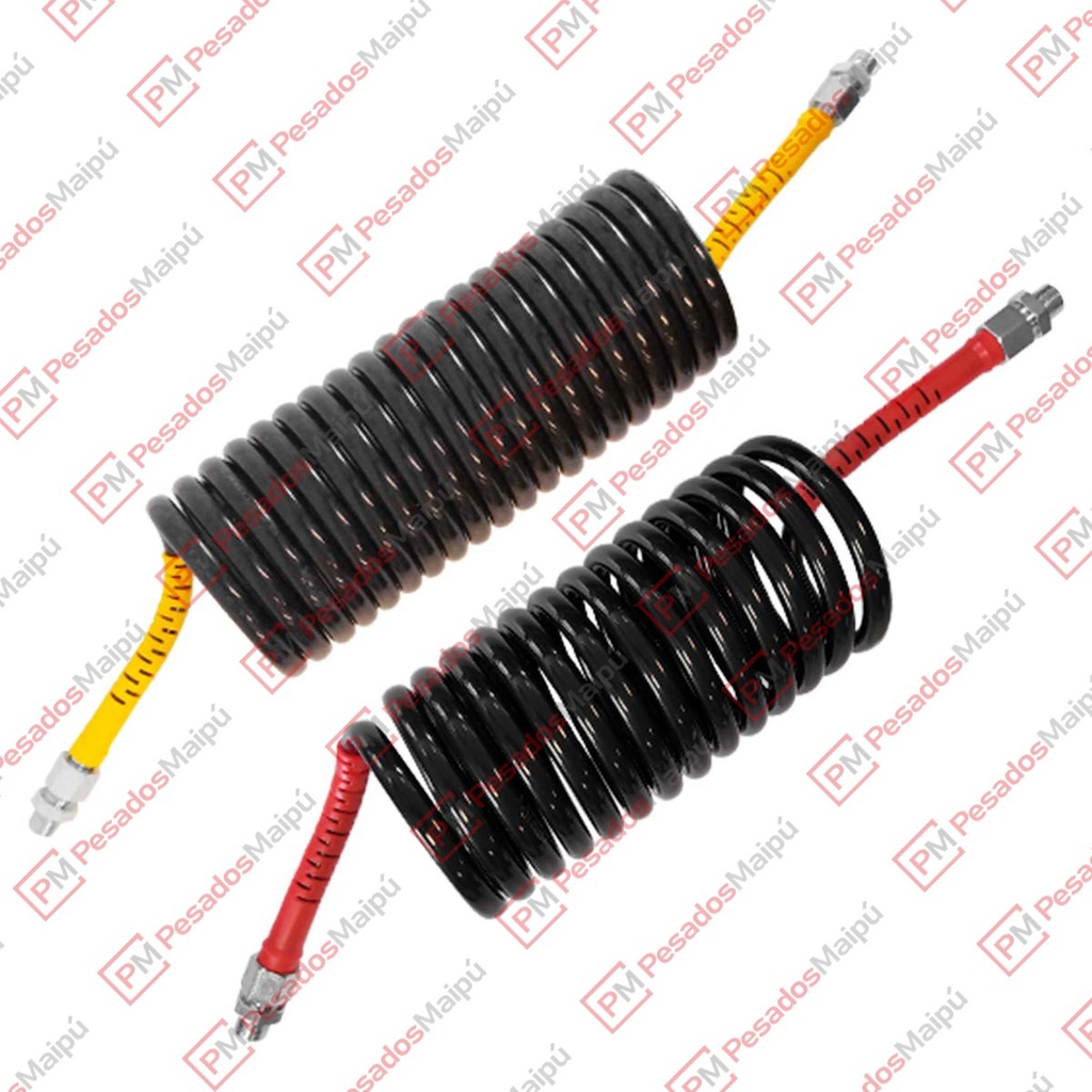 MANGUERA ESPIRALADAS JUEGO X2 6,5MTS CONEXIONES M16X1.5 NEGRA PUNTA ROJA Y AMARILLA